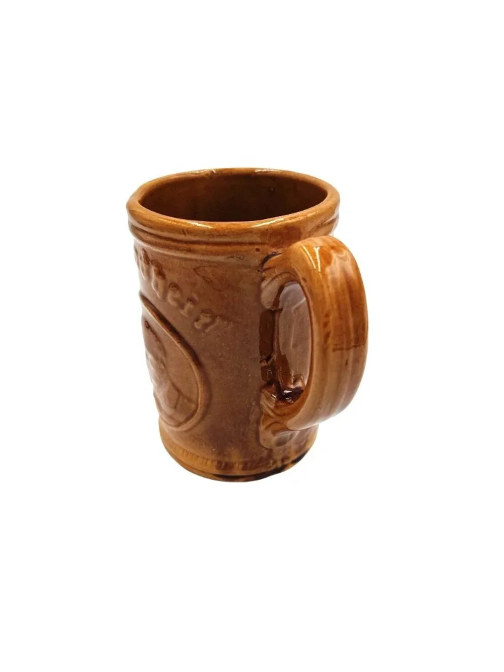 Gesundheit Brown Stoneware Beer Mug Vintage Embossed German Style Stein Cup